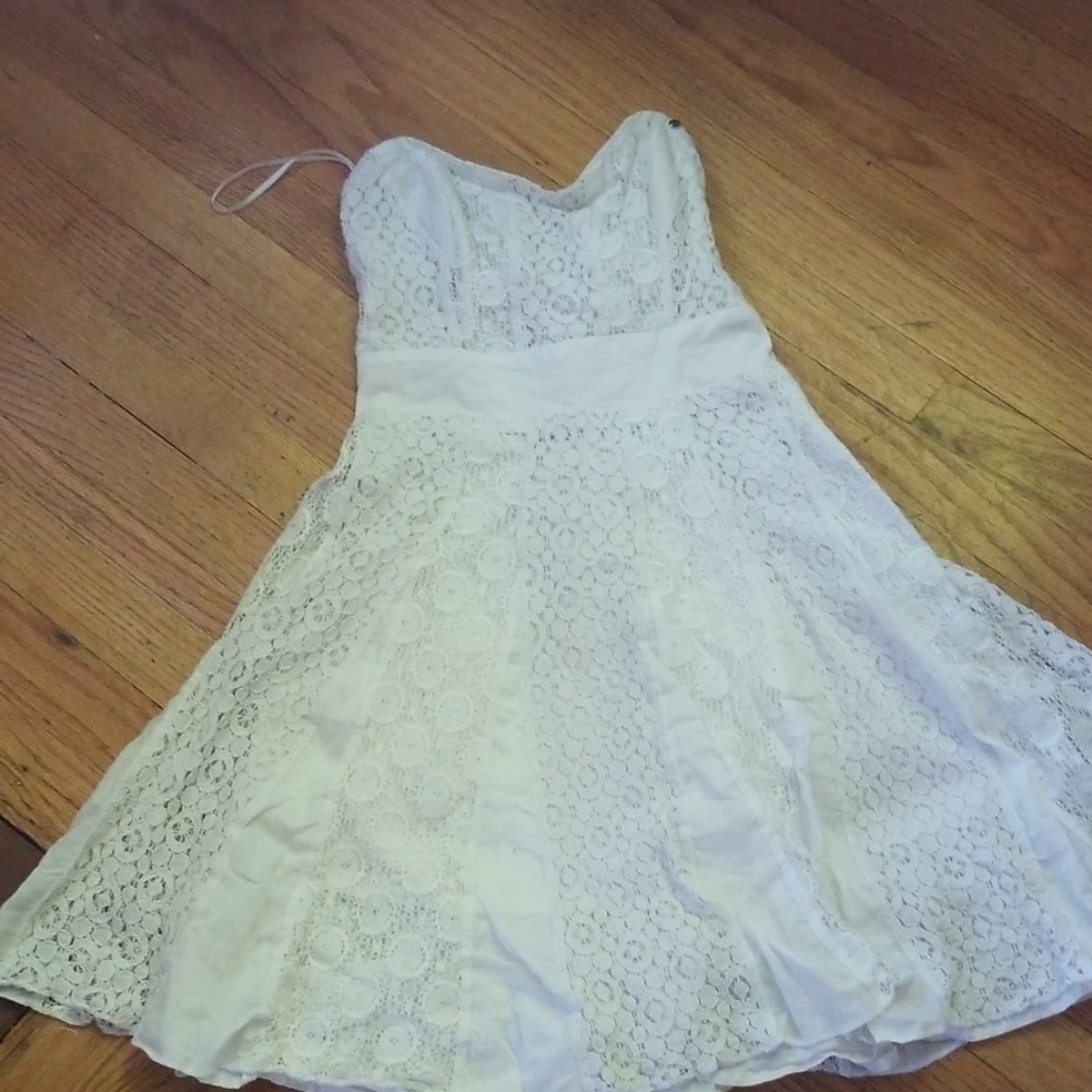 Guess White lace strapless mini dress